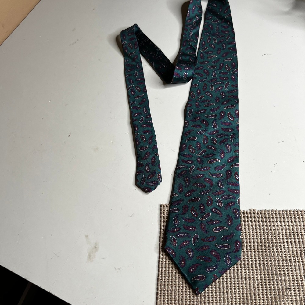 Christian Dior Monsieur Silk Tie Teal Burgundy Paisley Geometric Mens Necktie
